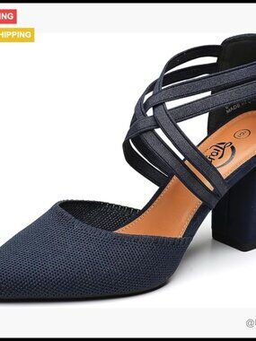 Suede Pumps with Chunky Block Heels and Crisscross Straps